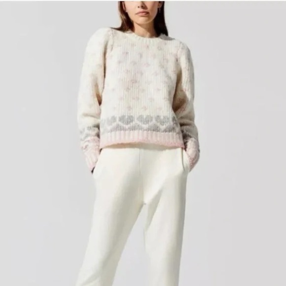LoveShackFancy Rosie Pullover Sweater Alpaca Pink Cream Fair Isle Milky - Picture 11 of 12